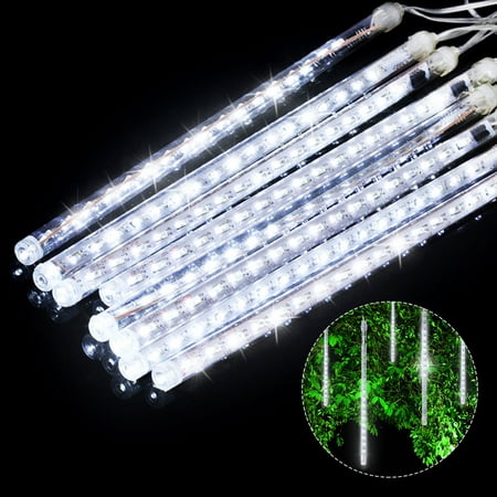 (2/1 Pack)LED Meteor Shower Lights 12 Inch 8 Tube 144 Leds Falling Rain Drop Icicle Snow Fall String LED Waterproof Lights for Holiday Xmas Tree Valentine Wedding Party