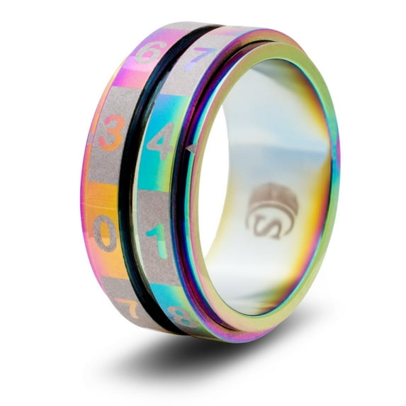 CritSuccess d100 Dice Ring with 100 Sided Die Spinner (Size 18 - Stainless Steel - Rainbow)