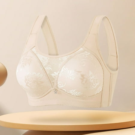 Wireless Bras for Women  Xunlbb Middle Aged And Elderly Underwear Women s Large Chest Bra Without Steel Ring Or Sponge Breathable Plus Size Bra(Khaki L)
