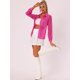 thumbnail image 4 of Top transparente de malla para mujer con cuello En punta y manga larga con botones Rosa Caliente S Allegra K, 4 of 5