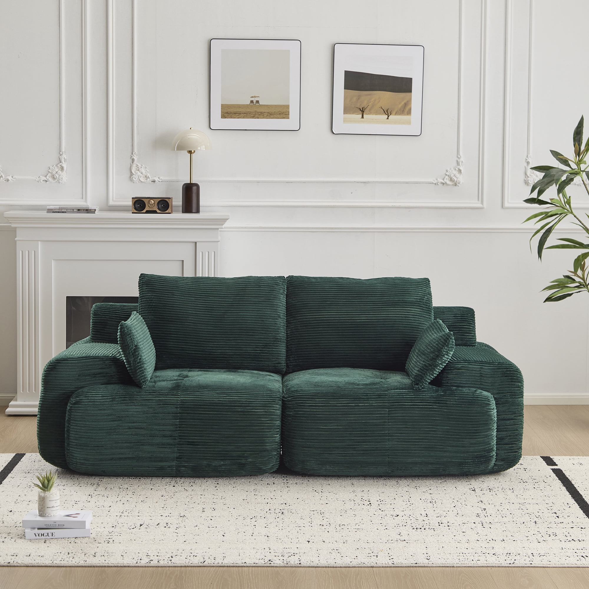 Miniyam 84" Corduroy Modular Sofa Couch with Cushions, Convertible Sectional Seating for Living Room, 1200 lbs Capacity, No Assembly, Green