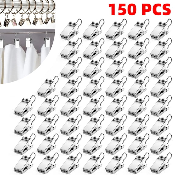 150PCS Curtain Clips with Hooks, Stainless Steel Metal Clip Hooks for Hanging Curtains, Photos, String Lights, Art Display - Multipurpose Home Office Organizer