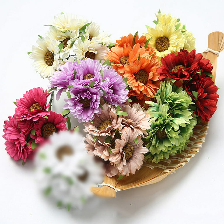 Zukuco Artificial Daisy Flower 15 inch Faux Gerbera Daisies Fake Silk  Flower Bouquet for Wedding Bridal Bouquet Party Home Kitchen Indoor  Decorations