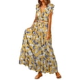thumbnail image 1 of Asyoly Womens Dresses Summer V Neck Shirt Ruffle Sleeve Crop Tops Elastic Waist Chiffon Flowy Maxi Dresses Two Piece Sets, 1 of 4