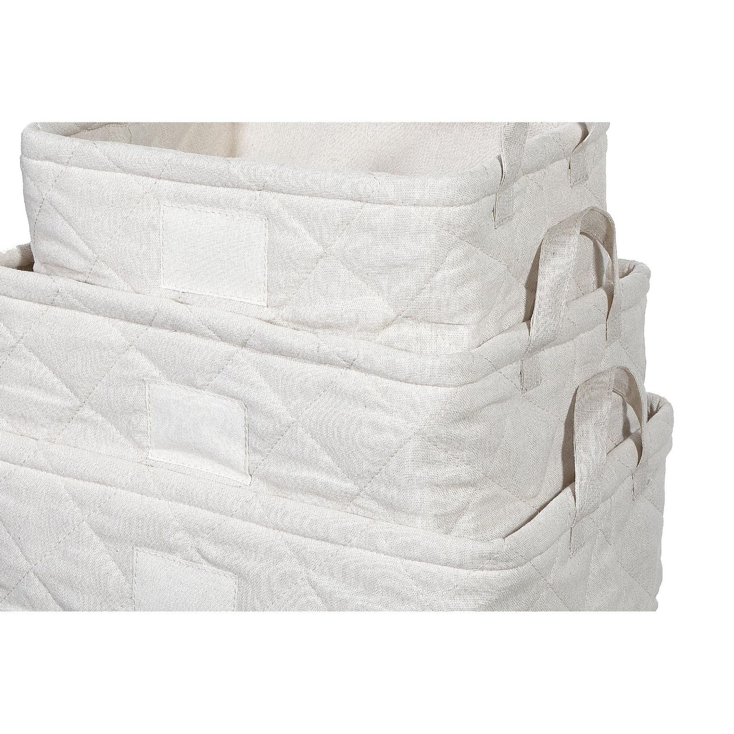 3Pc Nesting Quilted Storage Basket With Handles (Beige)