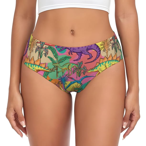 Fotbe Colorful Dinosaur Calzones Estampados para Mujer – Ropa Interior de Algodón, Cómoda, Suave y Elástica-Medium