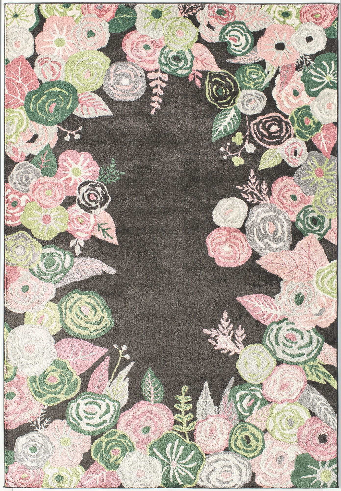 Rugs America Hanna VA35C Royal Blossom Pink Onyx Floral Transitional Black Area Rug, 9'x12'