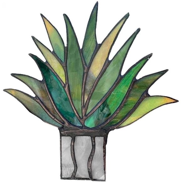 Mini Artificial Agaves Potted,Garden Stained Glass Aloe Potted Plant Suncatcher Decoration Green