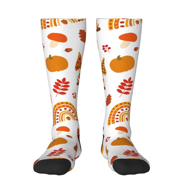 Fotbe Fall Gnomes Harvest Calcetas Divertidas Estampadas para Hombre y Mujer, Calcetas de Algodón hasta la Rodilla para Caminar, Correr, Enfermería y Embarazo