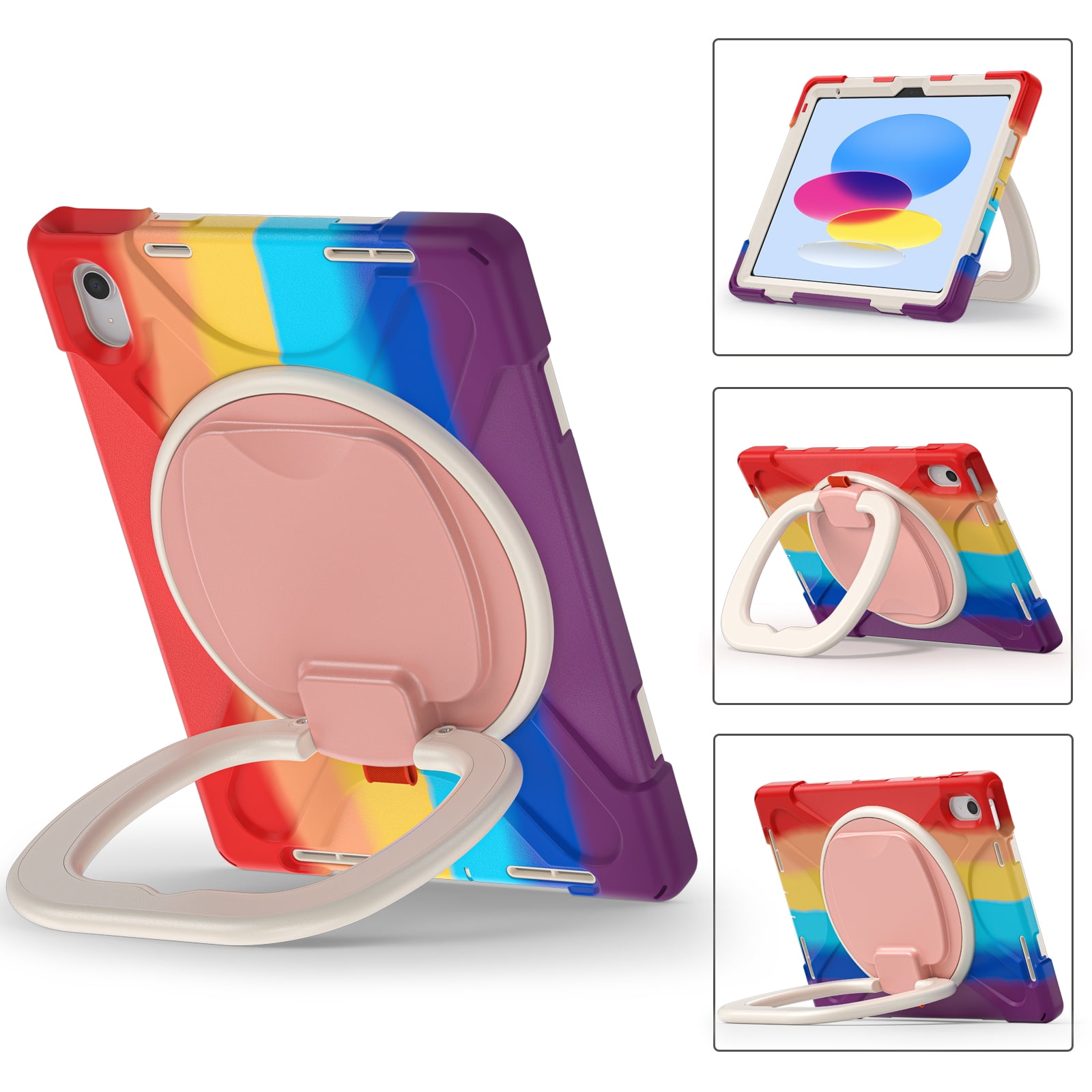 iPad 10th Generation 10.9 Inch Case 2022,TECH CIRCLE Heavy Duty Shockproof Rugged Protective Rotating Stand Case with Pencil Holder Handle Grip Kids Case for Apple iPad iPad 10th Gen 2022,Colorful Red
