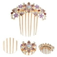 thumbnail image 3 of Unique Bargains 1 Pc Women's Floral Rhinestones Side Comb for Parties Purple Alloy, 3 of 4