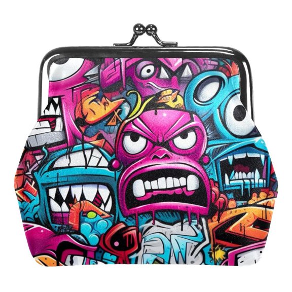 Doodle Coin Purse Vintage Pouch Buckle Clutch Bag Kiss-Lock Change Purse Clasp Closure Wallets for Women Girl