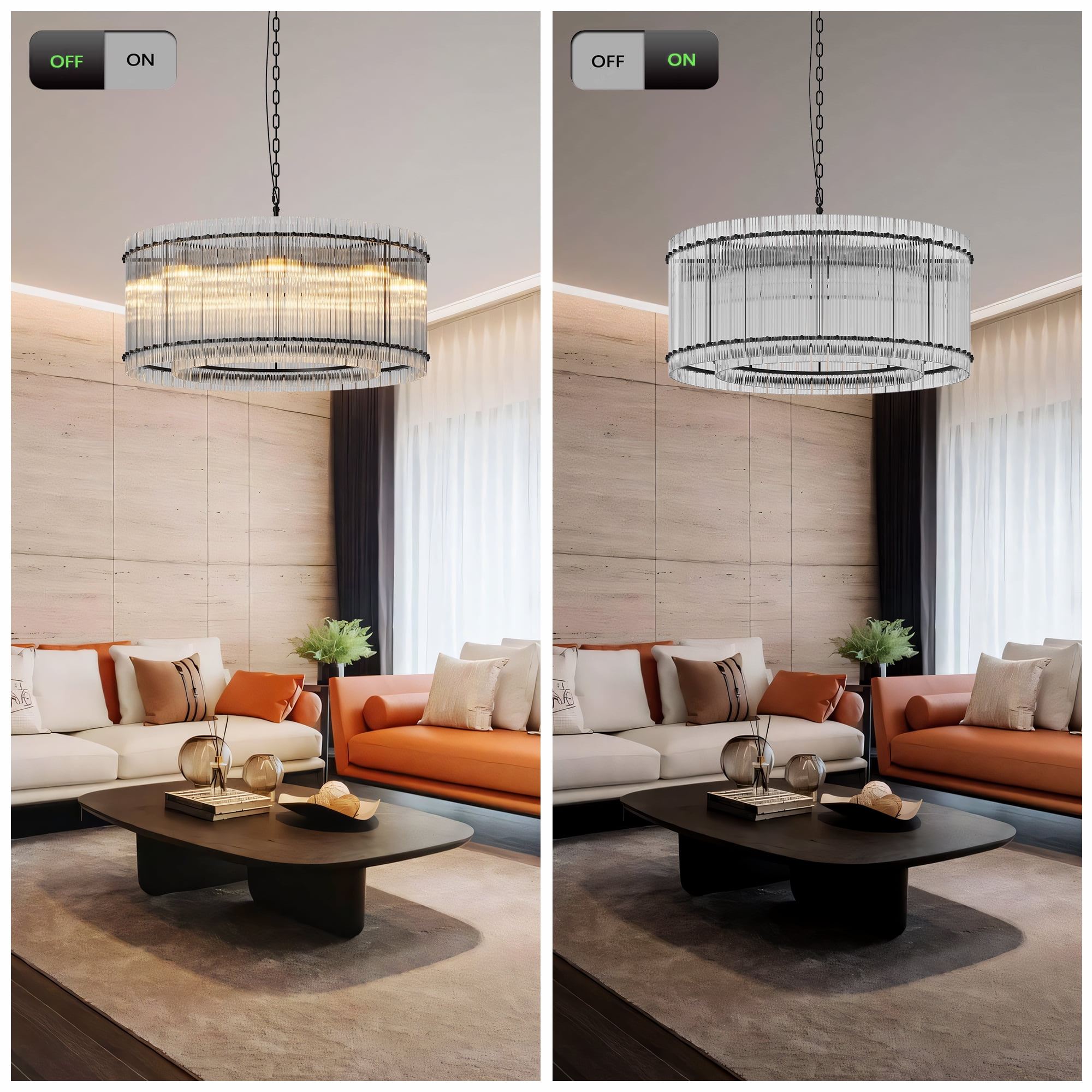 Jopath 37" Modern Round Chandelier,2-Tier 8-Light Water Ripple Crystal Glass Chandeliers,for Dining Room,Living Room,Bedroom,Foyer Entryway Black