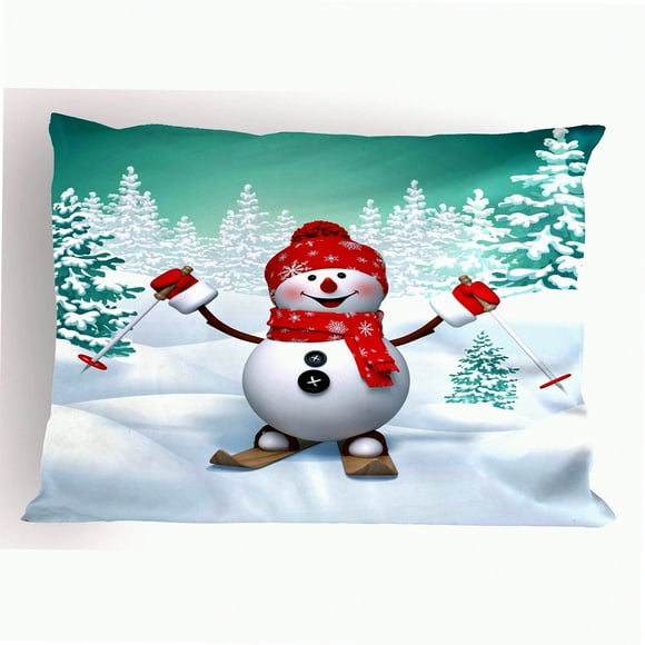Taie d'Oreiller de Ski Winter Wonderland - Montagne Enneigée Décorative pour Oreillers de Taille Standard - Design d'Activité Amusant en Blanc Turquoise - 26 Pouces X 20 Pouces