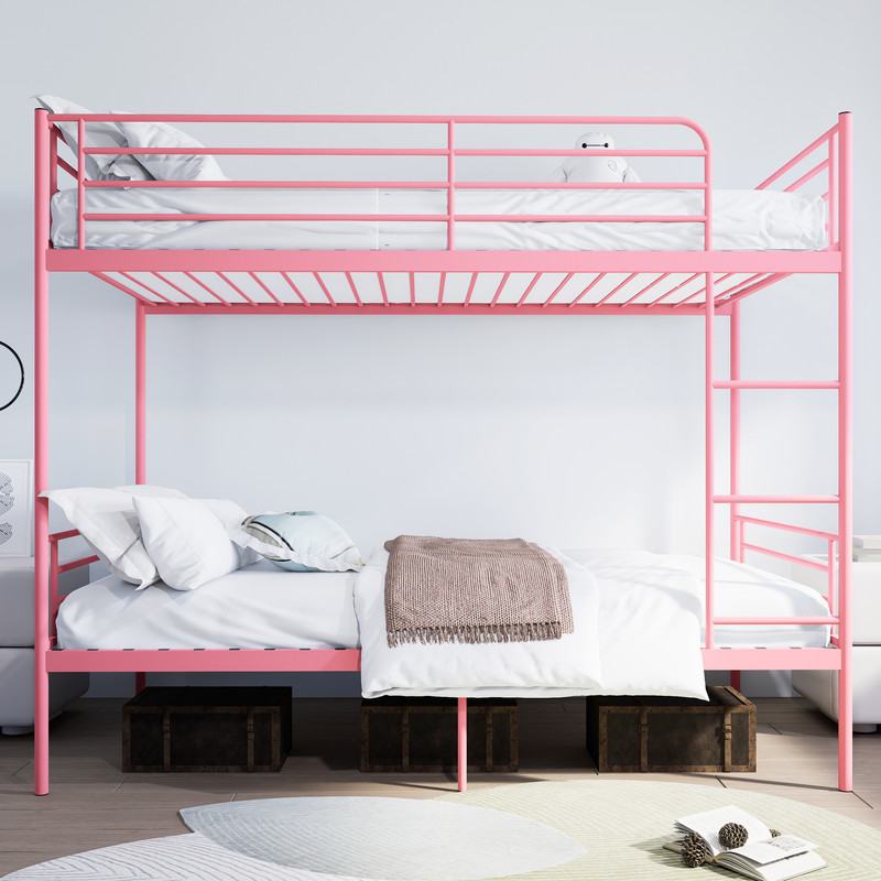 Twin Over Twin Metal Bunk Bed with Ladder, High Guardrails, Under-bed Storage, Noise-Free Design, Convertible to 2 Twin Beds