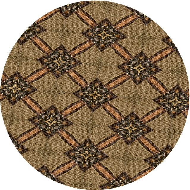 Ahgly Company Machine Washable Indoor Round Transitional Cinnamon Brown Area Rugs, 8' Round