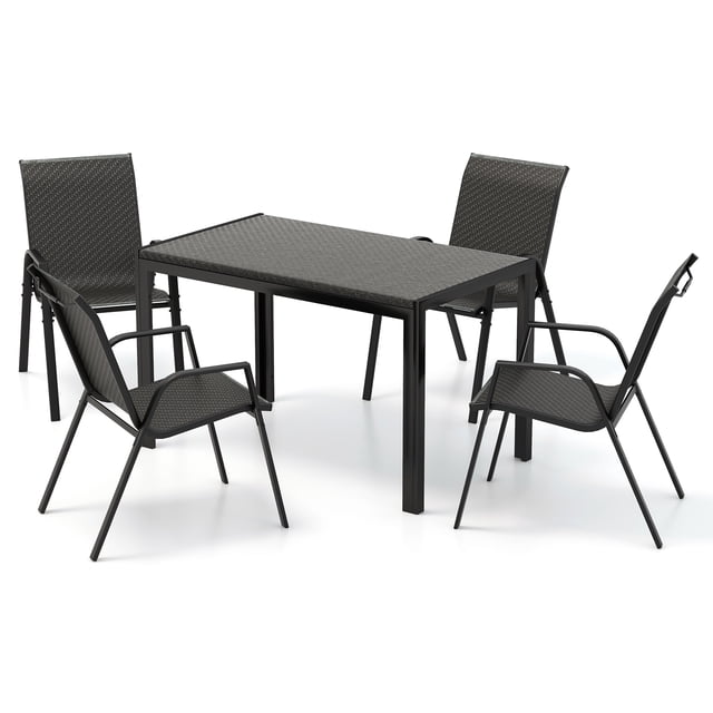 Gymax 5PCS Rattan Dining Set Outdoor Table & Chairs Set for 4 Woven Wicker Patio