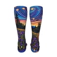 thumbnail image 6 of Xecao Galactic Night Over Meadow Print Calf Socks Seamless Toe, Knee High Long Socks, Sports Socks Trouser Socks for Women and Men-One Size, 6 of 8