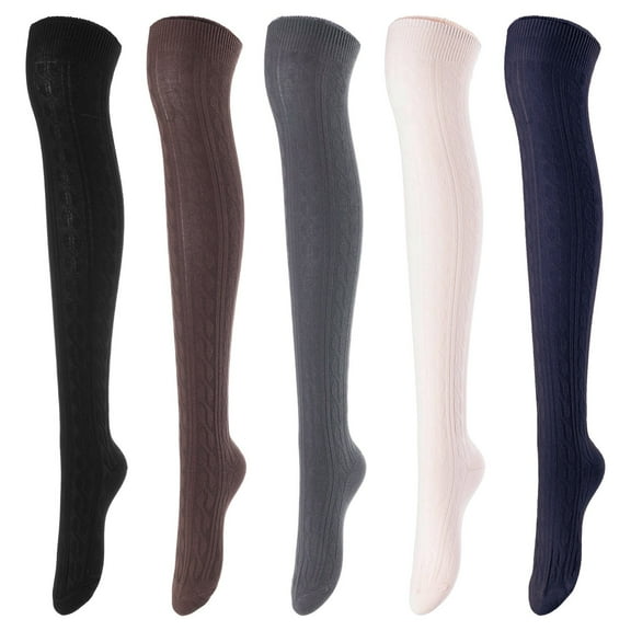 Lovely Annie Women's 5 Pairs Over Knee High Thigh High Cotton Socks A1024 Size 6-9