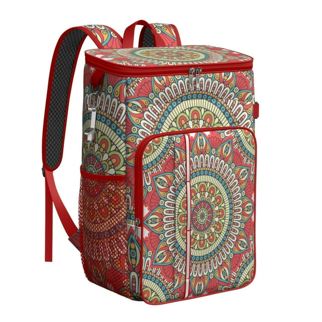 Geometric Mandala Design Cooler Backpack - 20L Leakproof Picnic Backpack, Durable & Portable for Beach & Camping Trips