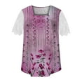 thumbnail image 4 of Summer Saving Wycnly Womens Blouses and Tops Dressy Sexy Lace Patchwork Sleeve Loose Flowy Pleated Swing Shirts Summer Floral Print Square Neck Short Sleeve Cute Tees Tops Hot Pink m, 4 of 5