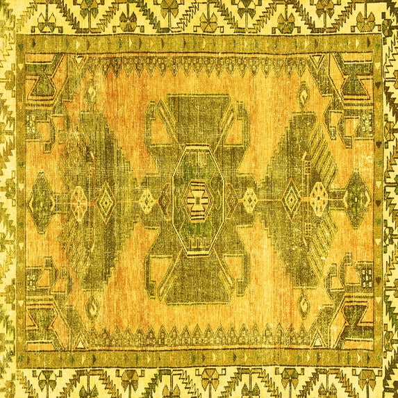 Ahgly Company Machine Washable Indoor Square Persian Yellow Traditional Area Rugs, 6' Square