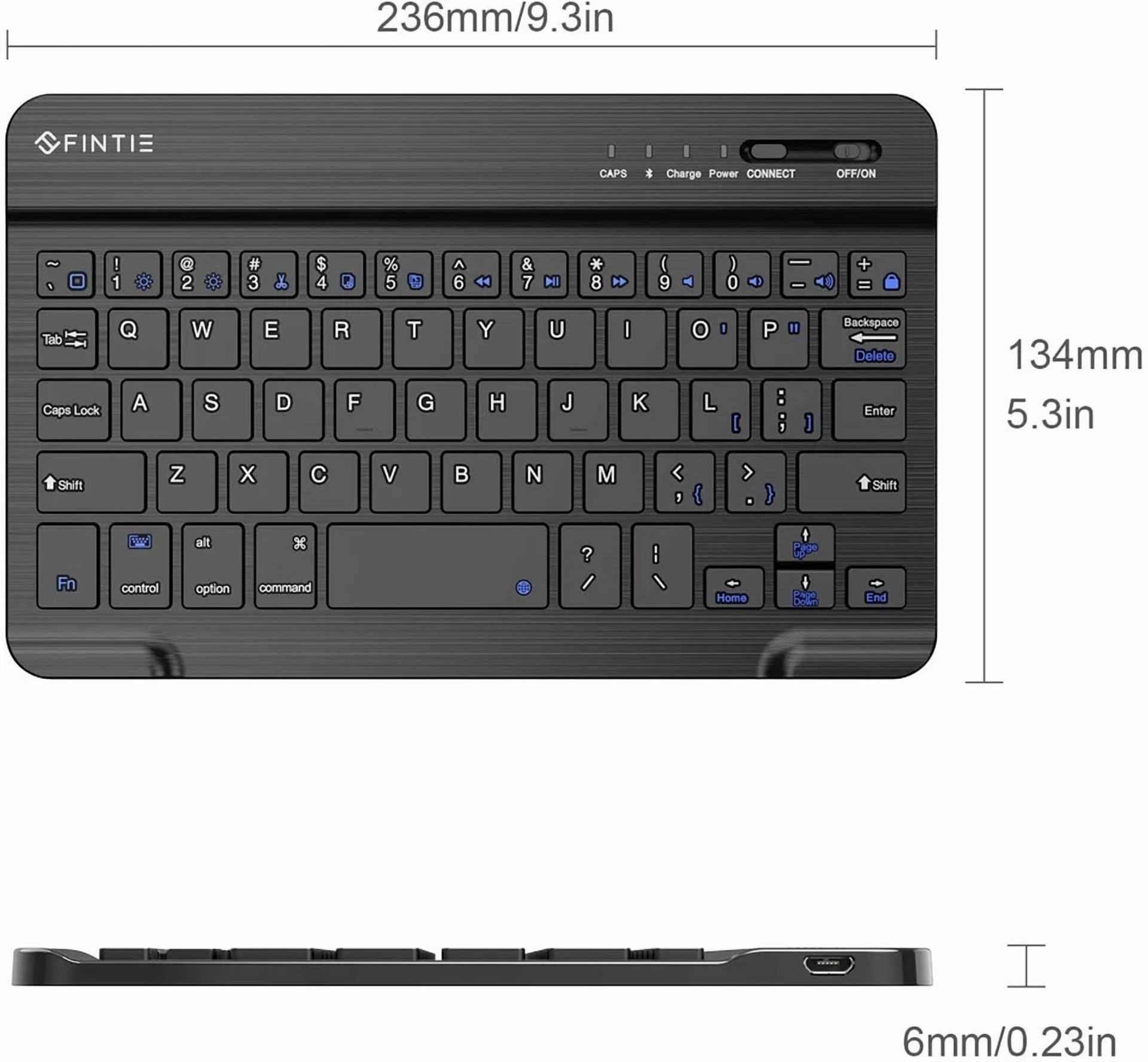 FLORA- 7 Inch Ultrathin (4Mm) Wireless Bluetooth Keyboard For Ios Android Tablet Black