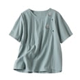 thumbnail image 2 of Fiudx Liquidación de Ofertas Flash Camiseta/Camisa de Manga Corta con Cuello Redondo y Algodón y Lino de Color para Mujer, Novedad de Verano, 2 of 7