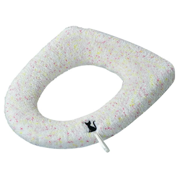 Cojín grueso para asiento de inodoro con estampado floral pequeño de piel sintética y asas. Asiento de inodoro de felpa.