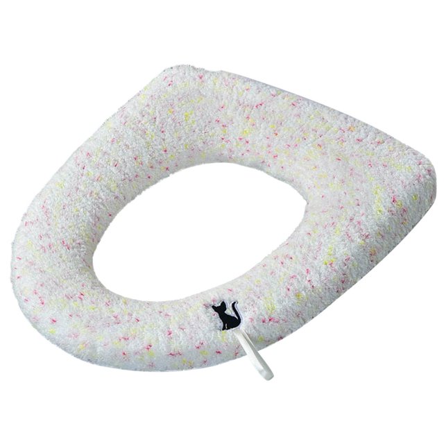 Cojín de inodoro de piel sintética con diseño floral pequeño y grueso con asas | Decoración de baño de felpa suave de terciopelo nube | Tapa de inodoro lavable y cálida para otoño e invierno