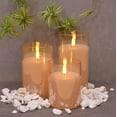 thumbnail image 2 of Mark Feldstein & Associates Mid Century Modern Flameless LED Glass Pillar Candles, Set of 3, 6 Inch, Metallic Rose Gold, 2 of 4