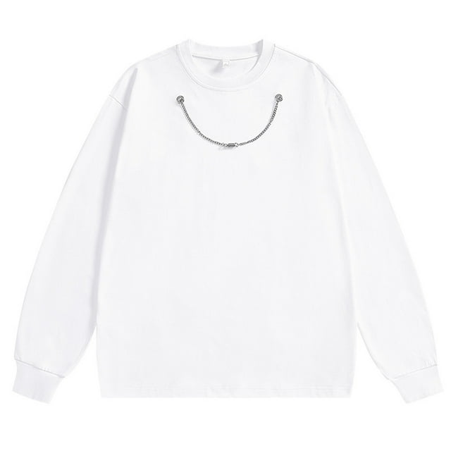 pstuiky camisa de manga larga para hombre, Camiseta de manga larga con cuello redondo y cadena de color liso para hombre. Blusa de manga larga con cuello redondo. camisetas de hombre xxl