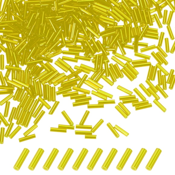 Uxcell 4000-Pack Cuentas Bugle, Cuentas de Vidrio de Tubo de Bordado de 2x7mm para Manualidades DIY/Pulseras/Collares Amarillo