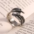 thumbnail image 3 of Anillo De Apertura De Acero Con Forma De Pluma, Elegante Joyería Para Dedo Para Hombres, Tamaño De Banda Ajustable, Color Plateado, Ideal Para Novio, Adecuado Para Escena, 3 of 7