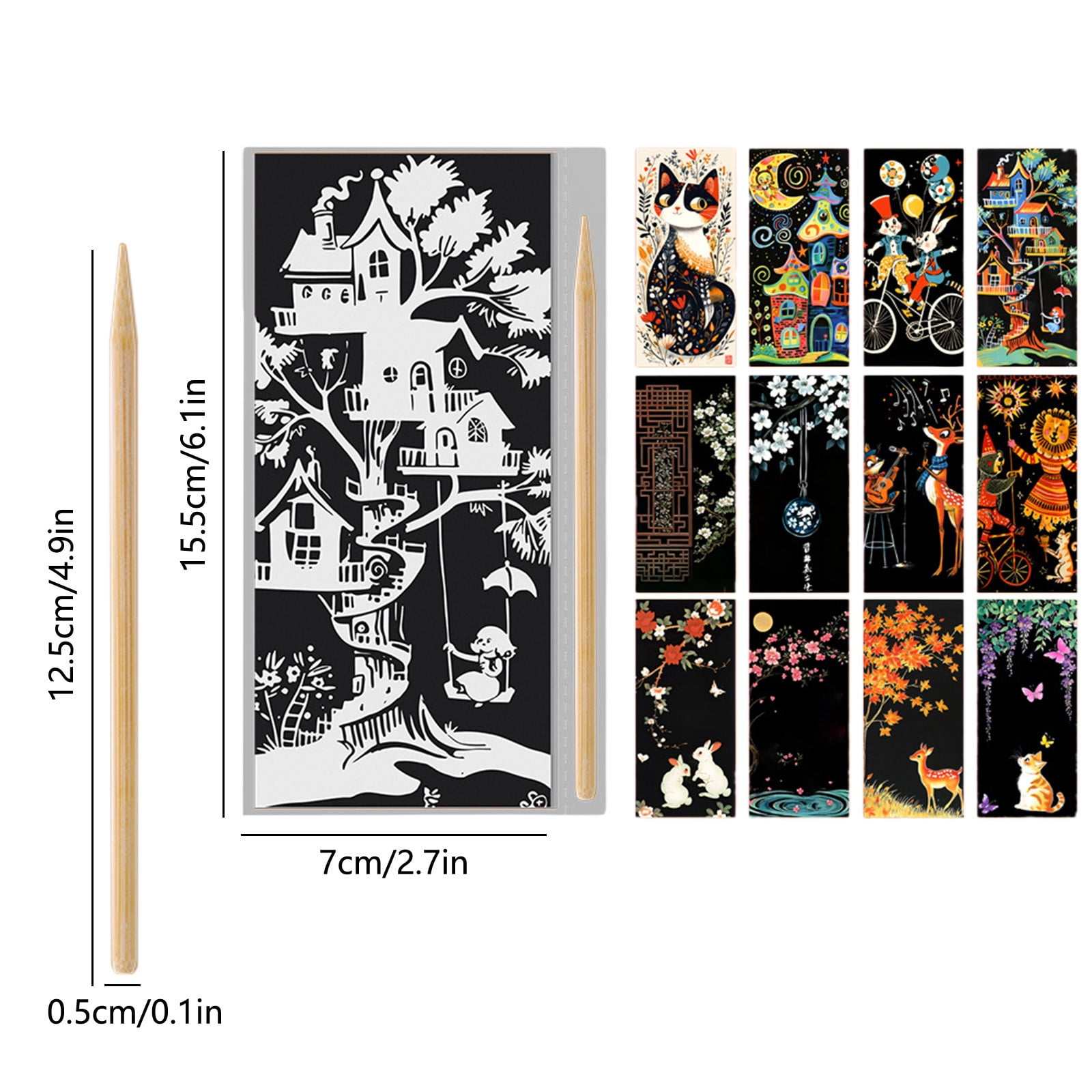 YiJuHui 216pcs Scratch Art for Adults -Glow in The Dark Scratch Craft Kit (12 Sheets) DIY Foil Engraving Art Set|Stress Relief Gift for Craft Lovers Creative Scratch Art Home Decor
