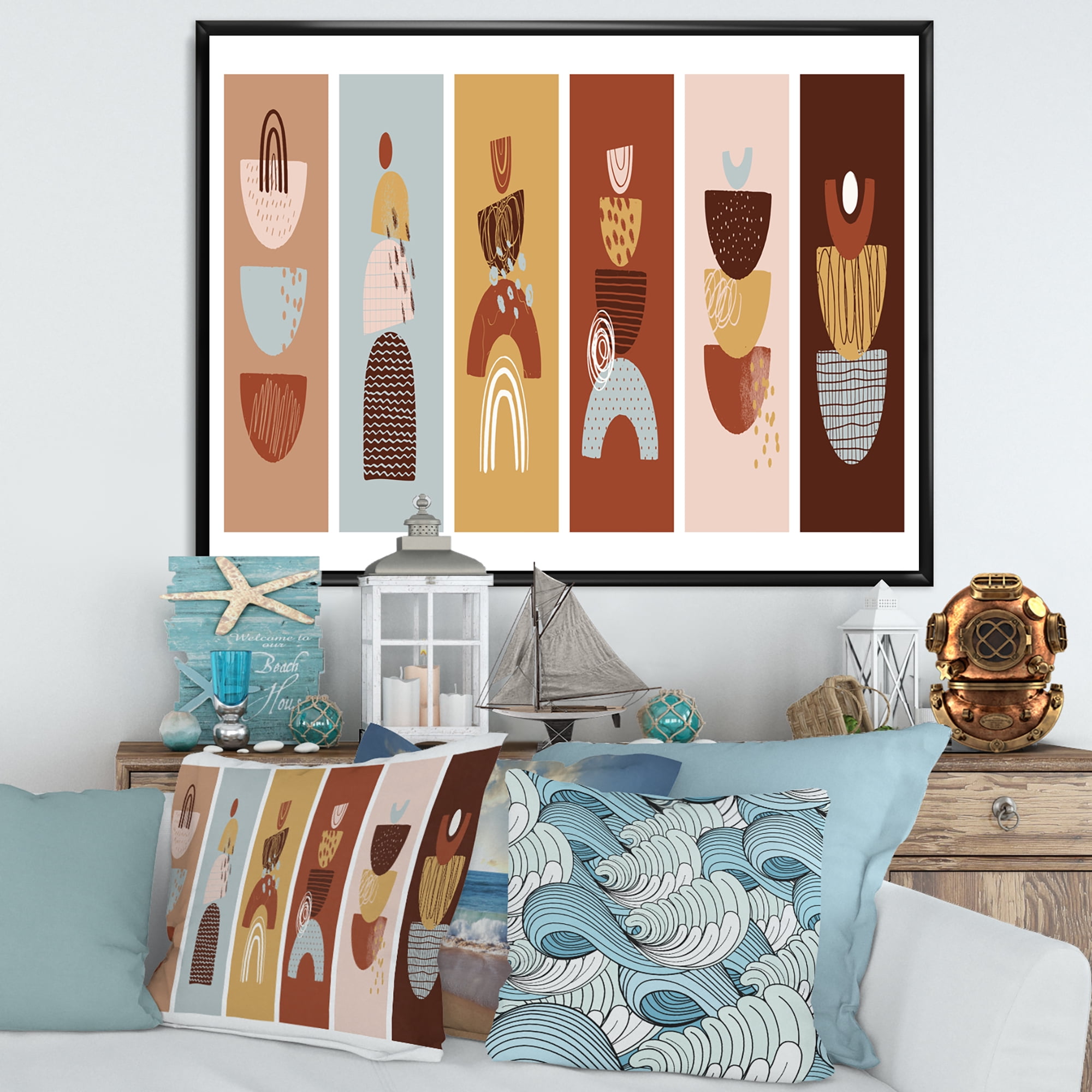 Designart 'Compostion Minimalistic of Organic Shapes II' Modern Framed Canvas Wall Art Print