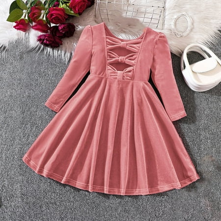 

YWDJ Dresses for Girls Special Occasion Christmas s Velvet Bow Christmas Princess Dresses Dresses Bow Dresses 3-8 Years Old Pink 5Y