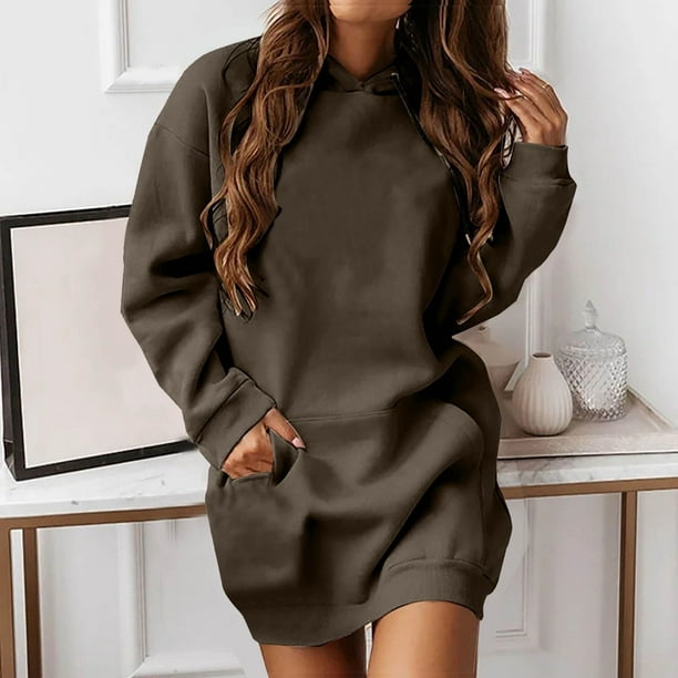 WILLBEST Vestidos Largos Sudadera Con Capucha Para Mujer Vestido Sudadera Con Capucha Vestido Casual Sudadera Larga Con Cordón 2025 Otoño Ropa Linda Tops