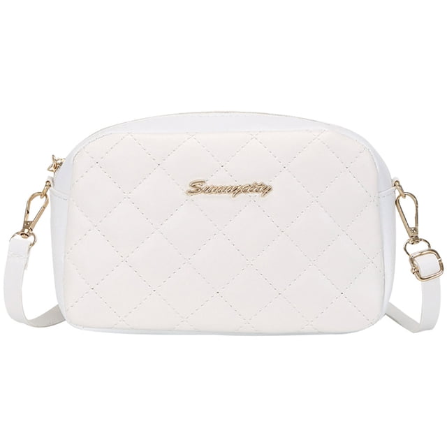 Bolso Bandolera Bordado para Mujer Bolso Bandolera Hombro Con Entramado PU (Blanco)