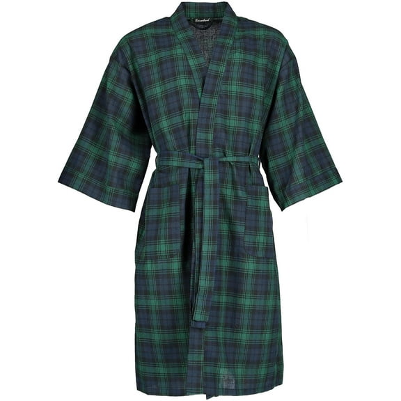 Leisureland  Plaid Kimono Broadcloth Robe (Men)