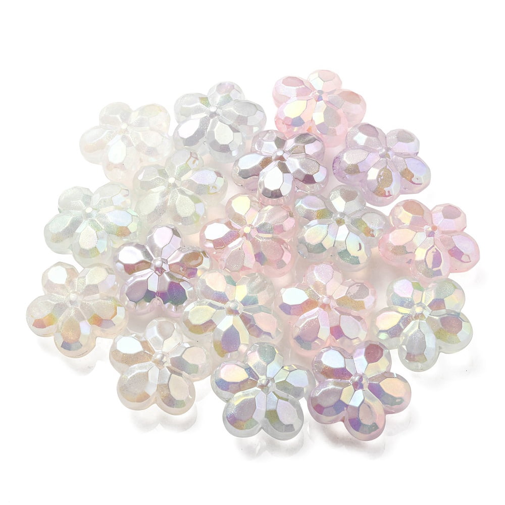 UV Plating Luminous Transparent Acrylic Beads Glow in The Dark Flower Mixed color 26x27.5x12.5mm Hole: 4.5mm