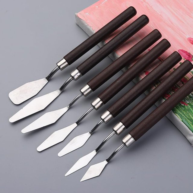 Juego de 2 cuchillos de paleta profesional para pintura, espátula de acero inoxidable, 14 piezas para pintura al óleo, cuchillos de metal, mango de madera, (rojo)