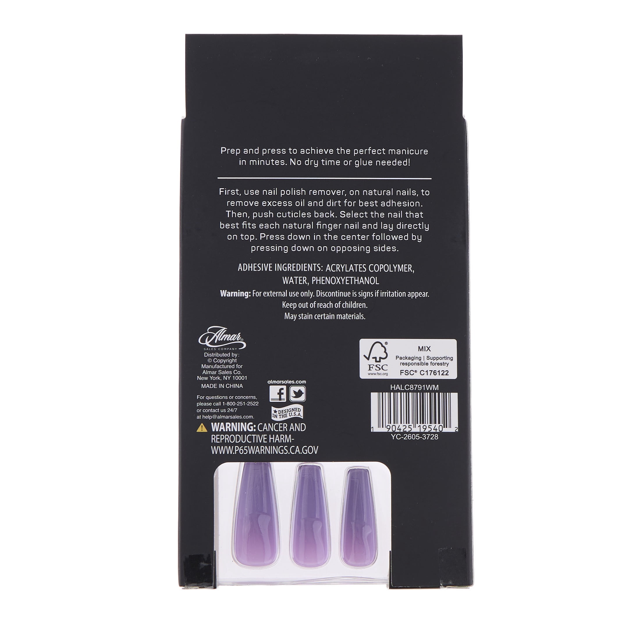 Expressions 24-Pack Self Adhesive Halloween Press-On Nails - Purple & Black Ombre