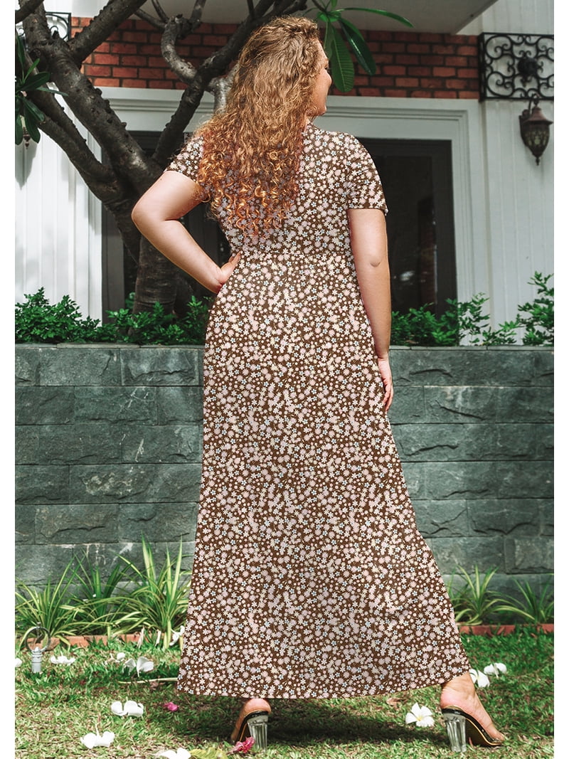 Showmall Women's Plus Size Boho Floral Maxi Dress with Pockets, Cocoa Mini Floral 2X Short Sleeve Flowy Casual Spring Dress, Size: 2XL, Brown Showmall Women's Plus Size Boho Floral Maxi Dress with Pockets, Cocoa Mini Floral 2X Short Sleeve Flowy Casual Spring Dress, Size: 2XL, Brown