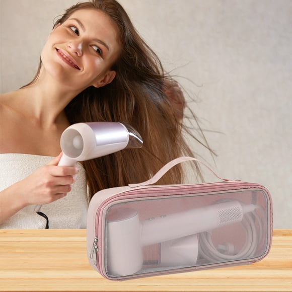 Bolsa de almacenamiento para secador de pelo, organizador de viaje portátil para rizador y plancha, funda protectora de nailon de 32 x 14 x 6 cm con diseño de rejilla transparente, ideal