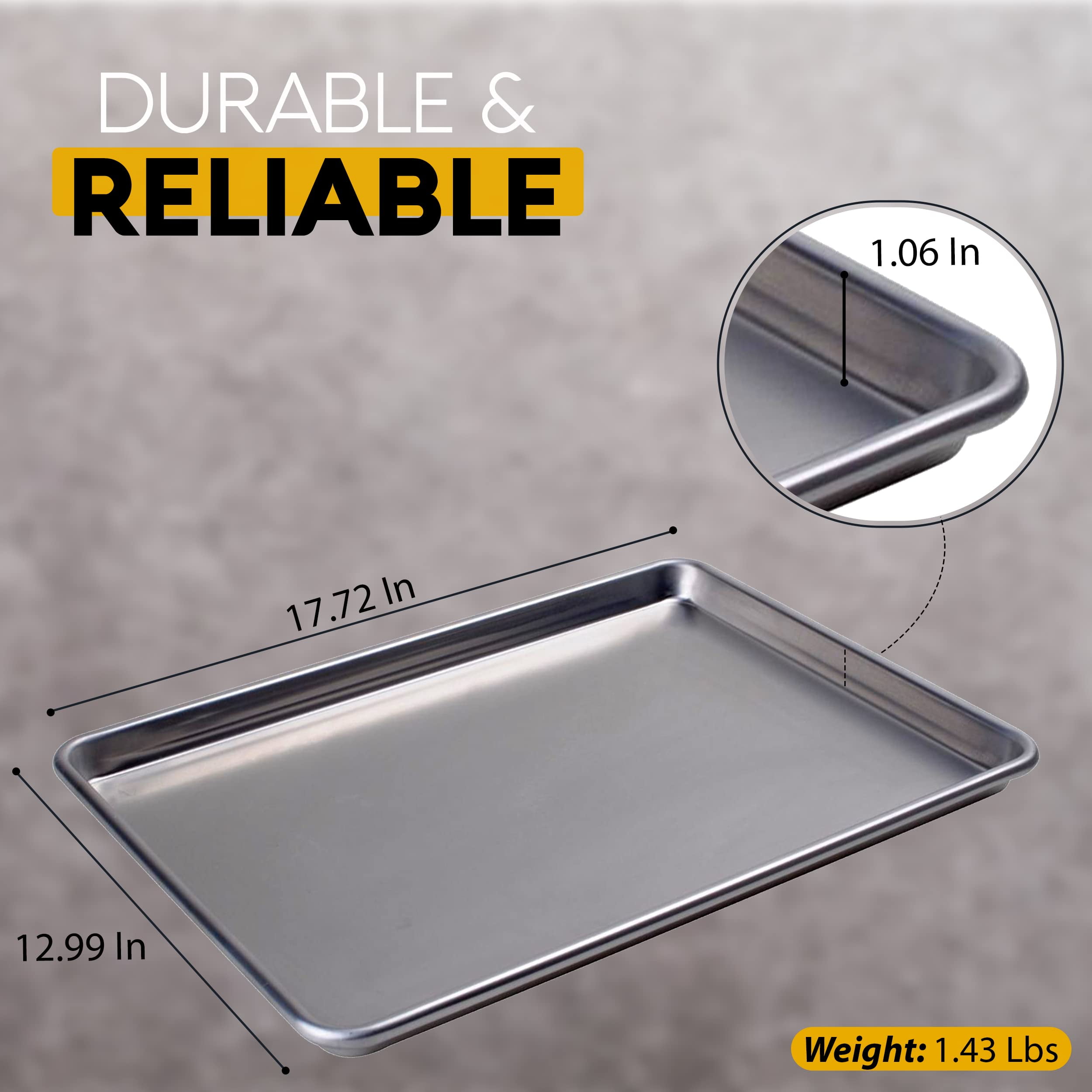 Alpine Cuisine Half Sheet Aluminum Baking Tray 18-inch - Rimmed Baking Cookie Sheet Tray