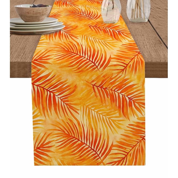Orange Palm Leaf Table Runner 90 Inches, Pastoral Tropical Botanical Bed Runner Dresser Scarves Tabletop for Indoor Outdoor Parties/Ceremony/Banquet, 13" x 90"