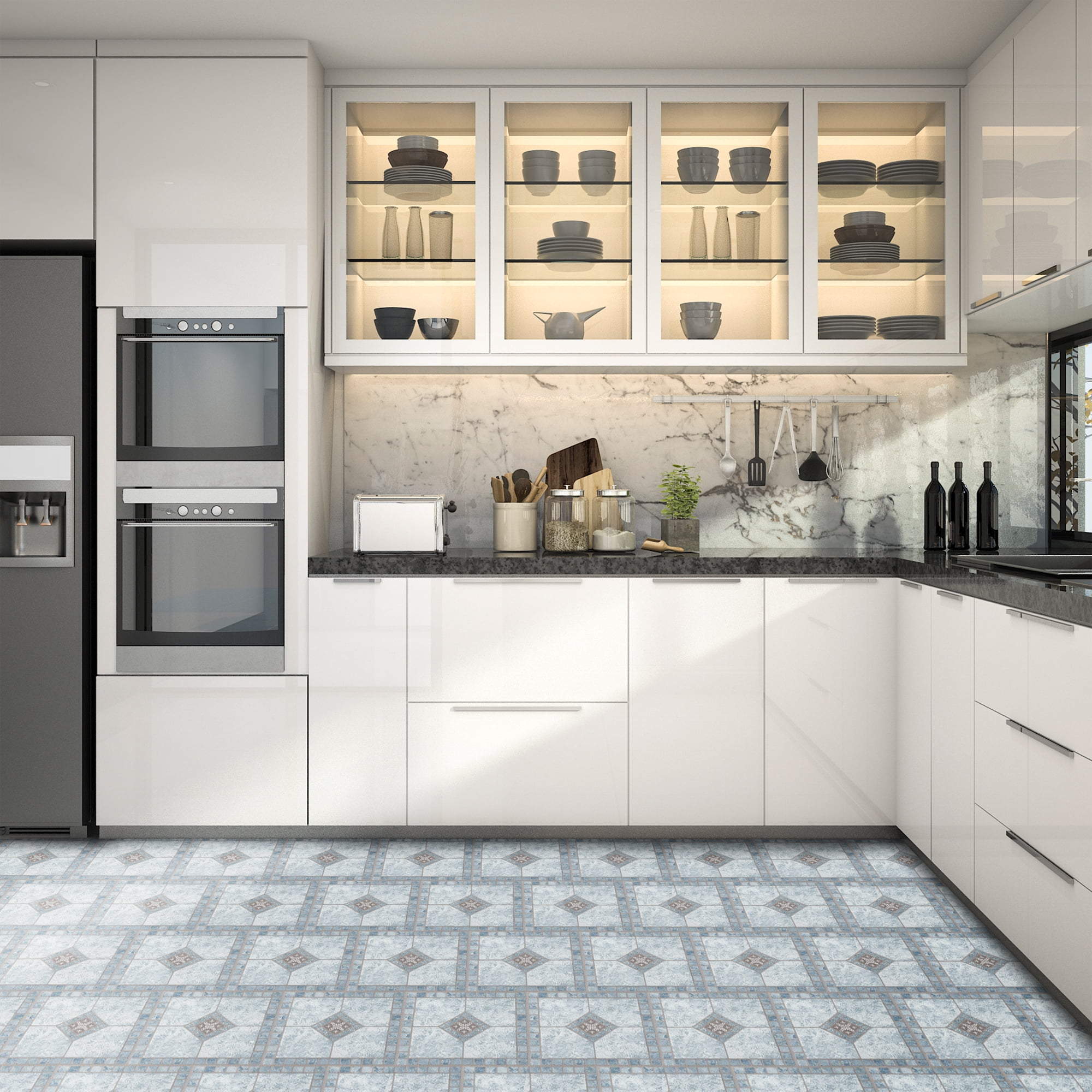 Achim Portfolio Self Adhesive Vinyl Floor Tile - 9 Tiles/9 Sq. ft., 2.0mm, 12 x 12, Blue Diamond