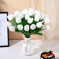 thumbnail image 3 of Xiao Hua 8 white artificial tulip flowers with real touch PU tulip flower arrangement bouquet suitable for home, office, party, wedding decoration, 3 of 4