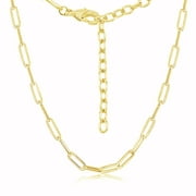 Yellow Gold Plated over Brass Paperclip Link Chain Necklace Jewelry for Women 5.5x22mm link, 17"   3" extension